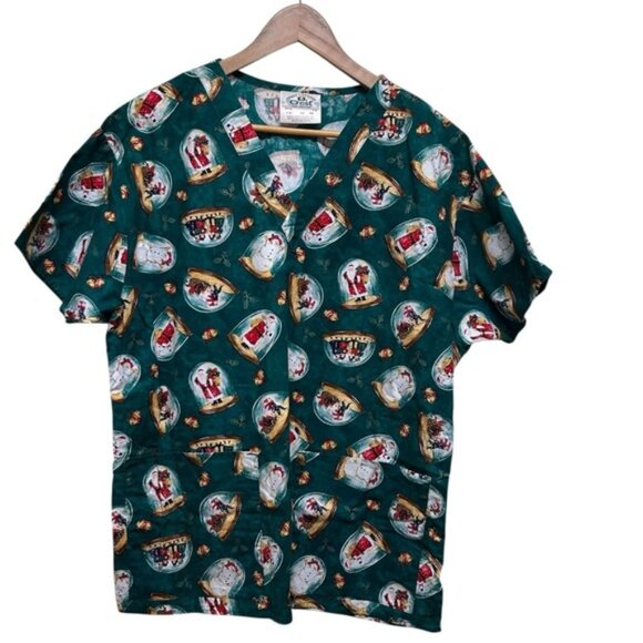 Tops - Crest Uniform Christmas Holiday Santa Cla Snow Globe Top Size M